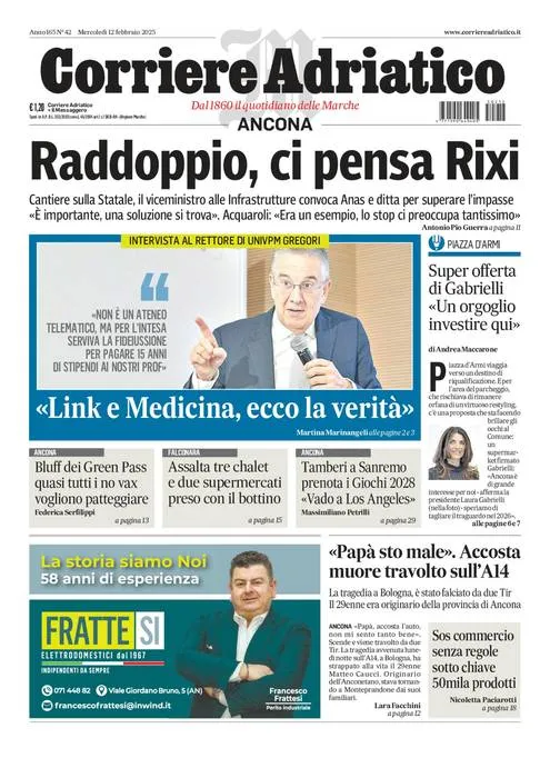 Prima-pagina-corriere adriatico-edizione-di-oggi-12-02-2025